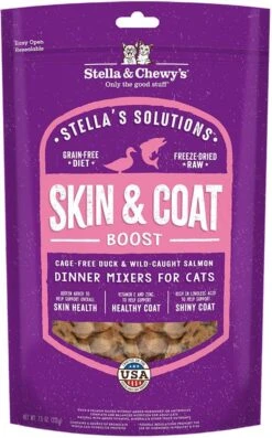 Stella & Chewy's Stella's Solutions For Cats Skin & Coat Support Cage-Free Duck & Wild-Caught Salmon Recipe Freeze-Dried Dinner Morsels