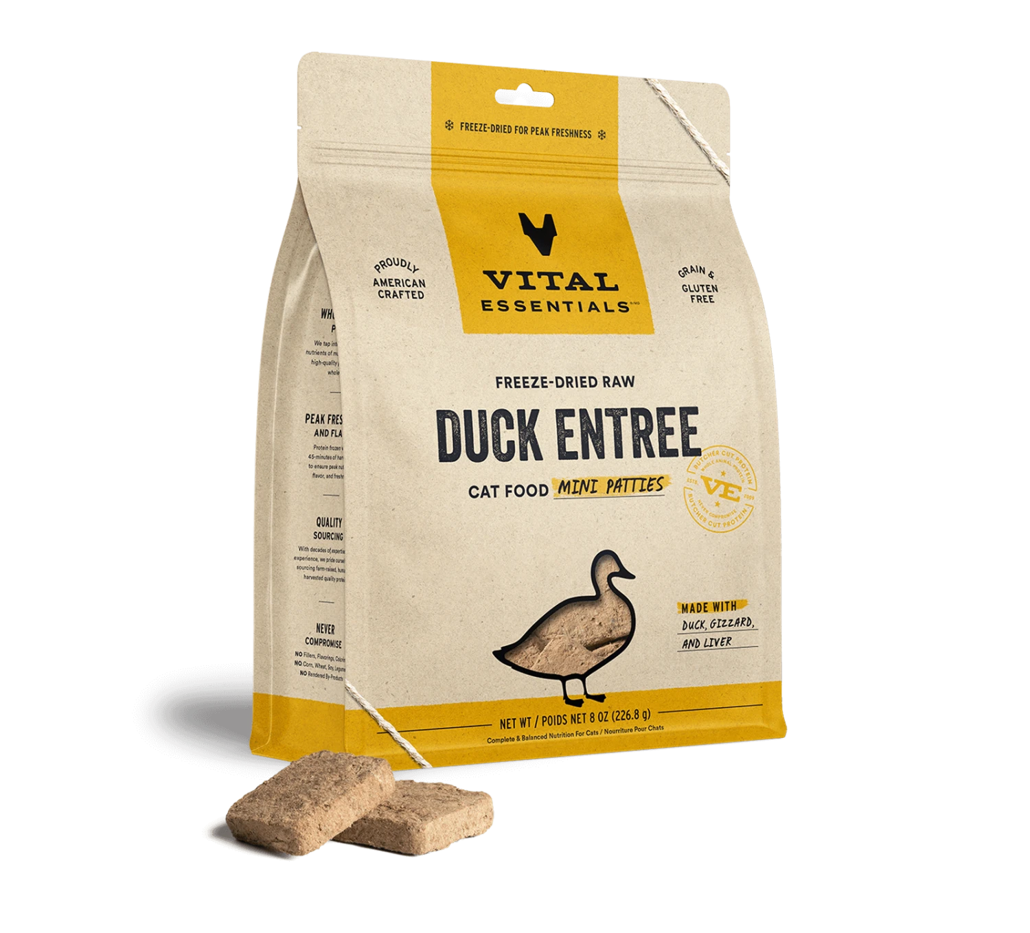 Vital Essentials Duck Freeze-Dried Raw Entrée Cat Food Mini Patties